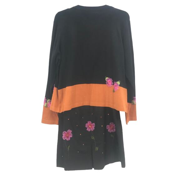 Eagle's Eye 2 Piece Floral SILK Open Front Sweater & Sheath Dress Black Large - Picture 2 of 11
